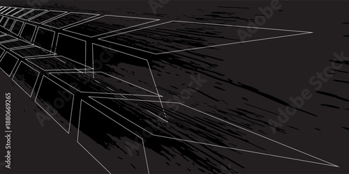 Tire tracks. Abstract wheel braking distance, tread silhouette brush. Isolated vector strip of cars or motorbikes. Vehicle tires, rubber road track, vector