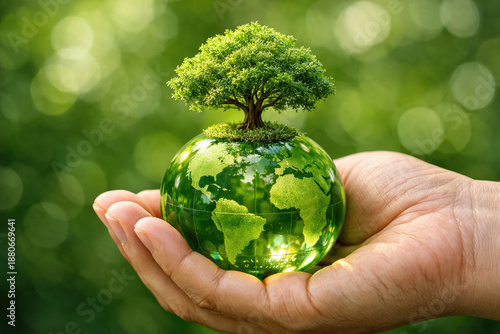 Earth Day Small Tree Growing in Hand for Environmental Awareness Campaign