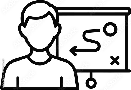 A person next to a whiteboard displaying strategic planning and execution concepts