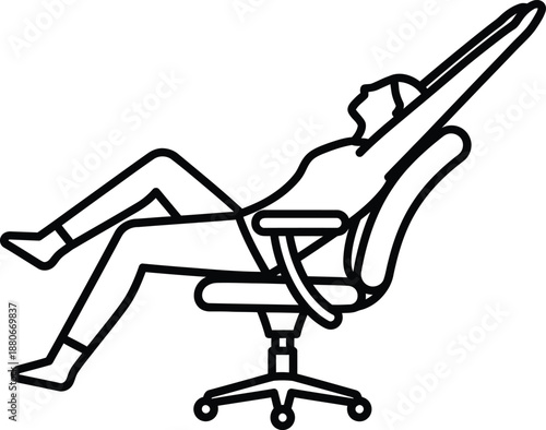 Relaxed person stretching and reclining in an ergonomic office chair after a long day of work