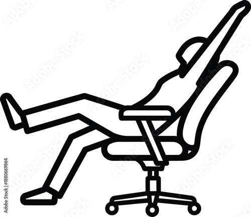 Person relaxing and stretching in an office chair during a break from work