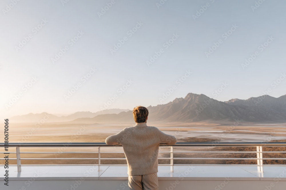 Naklejka premium quiet sunrise illuminating misty valleys, peaceful scene with soft light and rolling mountain layers