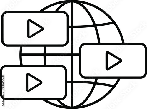 Global video streaming and online content network distribution icon