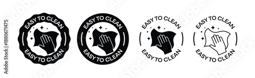 Easy to Clean Badge Icon Set – Cleaning Label, Hygiene Symbol, Washable Surface Sticker Vector