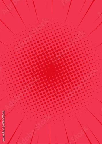 ハーフトーンのサンバーストの背景イラスト素材　集中線　赤　halftone sunburst background