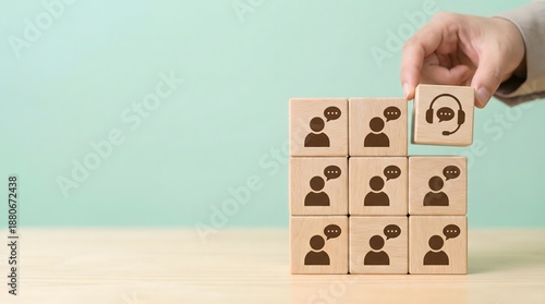 customer service, support team, wooden blocks