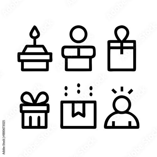 Collection of icons related to gifts and surprises