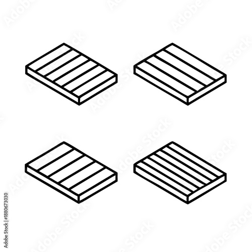 Four isometric outlines of stacked wooden planks