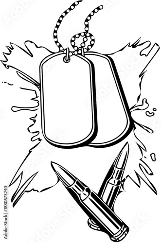 Military Dog Tags and Bullets Emblem - Symbol of Service and Combat