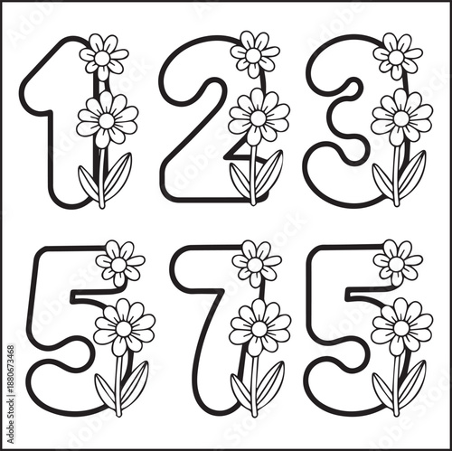 Blooming flower with alphabet letter coloring page for kids and adults, Beautiful spring flower black line art vector illustration printable coloring book design
