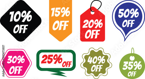 Colorful Discount Sale Badge Label Set Vector Icons.