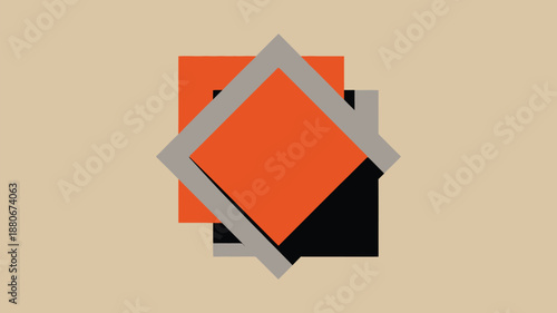 Modern geometric shapes in vibrant orange, gray, and black colors