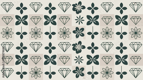 Elegant floral pattern with diamond accents on beige background