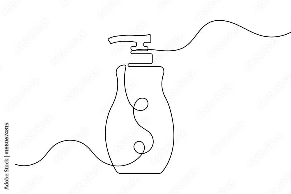 Obraz premium Shampoo bottle in minimalist style continuous one line drawing isolated outline vector design