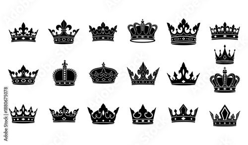 Crown silhouette icon set premium royal symbols vector