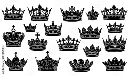 Vintage royal crown silhouettes vector icon set