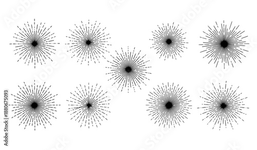Vintage sunburst hand drawn linear rays vector set