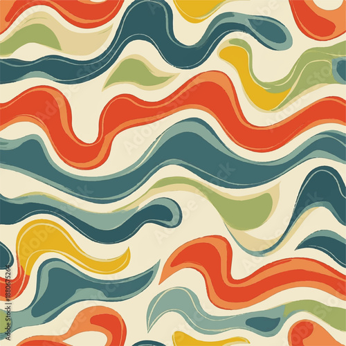 Retro groovy abstract wavy lines seamless pattern