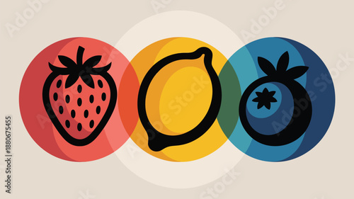 Vibrant colorful fruit icons in modern circular design