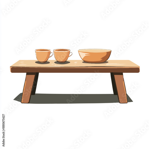 Rustic Wooden Bench with Utensils