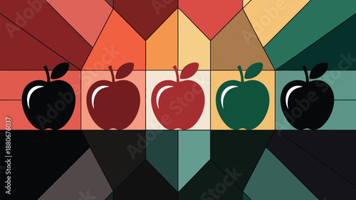 Vibrant geometric pattern with colorful apples in mosaic style