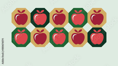Vibrant apples in colorful octagonal patterns for healthy eating and nutrition
