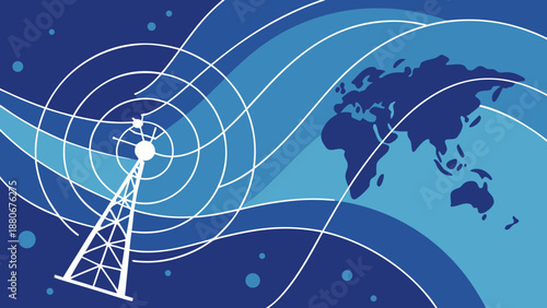 Global communication network broadcasting signals across the world