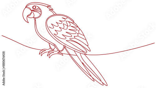 Elegant parrot perched gracefully on a thin wire, depicted in a simple outline style.