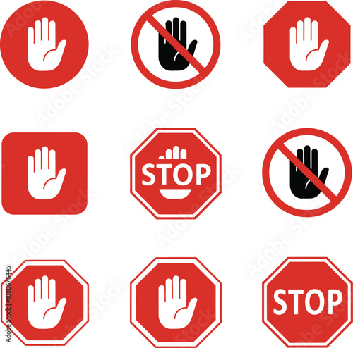 set of hand icons and gestures for signs and warnings