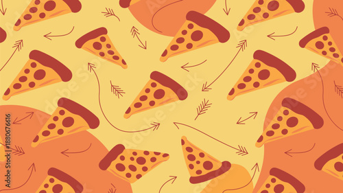 Vibrant pizza slices with arrows on yellow background for food design
