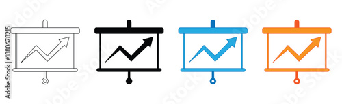 Business presentation icon set on white background with graph
