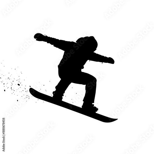 Silhouette of a snowboarder performing a jump in mid-air.