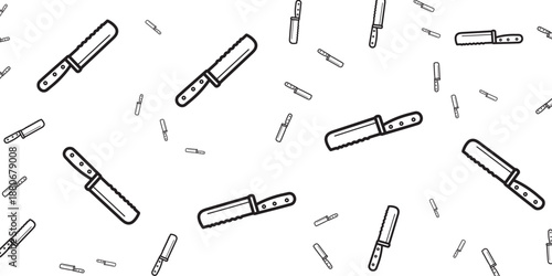 Seamless pattern of kitchen knives and cutlery on a white background