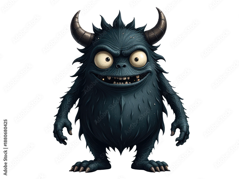 Fototapeta premium A colorful creature with large eyes and horns, suitable for illustration or design