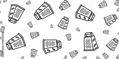 Seamless pattern of kitchen graters, black and white illustration for design
