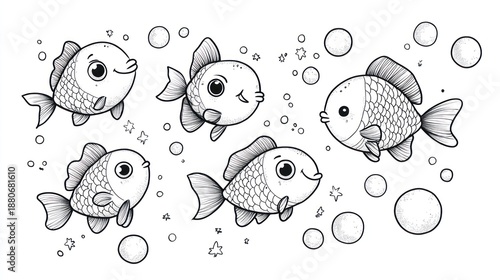 Wallpaper Mural Cute cartoon fishes in bubbles Torontodigital.ca