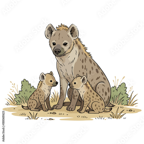 Cartoon Style Detailed Cheetah Family Resting Under the Savannah Tree Illustration