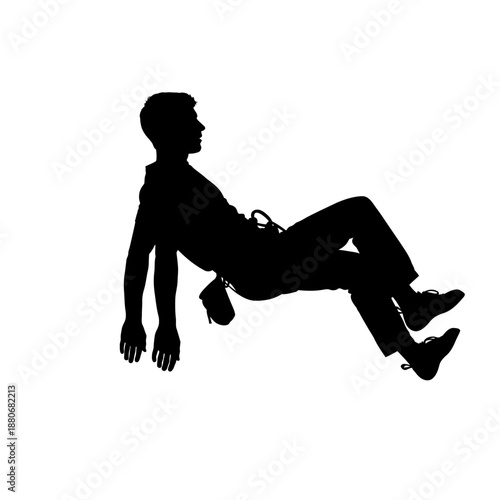 Silhouette of a man in a climbing position on a white background.