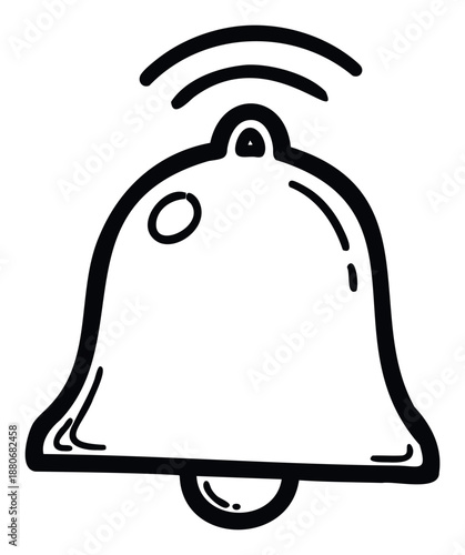 Hand drawn black outline bell icon with ringing lines symbolizing a notification or alarm, perfect for app interfaces, warning signs, or website graphics.