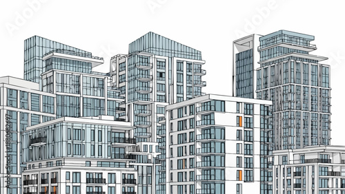 Modern Apartment Buildings Cityscape Illustration Drawing.