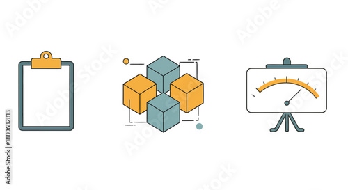 business analytics icons depicting data management performance measurement and project planning for strategic reporting and dashboard design