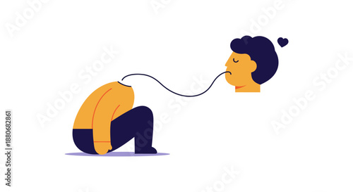 emotional disconnect vector graphic of a slumped person with a detached head symbolizing anxiety sadness and mental health challenges or inner turmoil.