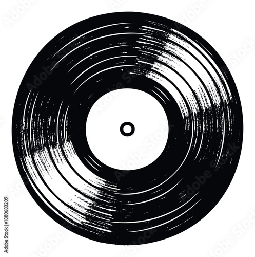 Stylized distressed vinyl record graphic offering a bold grunge aesthetic for music industry branding, event promotions, album covers, and various media applications