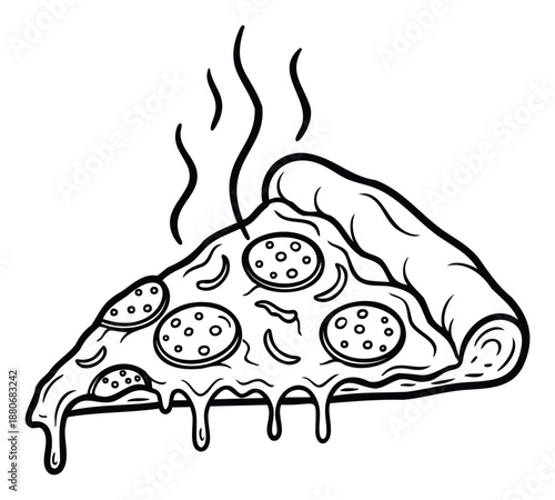 A delicious hot pizza slice with melting cheese and pepperoni toppings perfect for fast food menu designs or restaurant advertisements appealing to food lovers