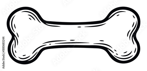 Simple graphic outline of a dog bone for pet food product packaging, veterinary clinic signage, animal shelter branding, childrens stories, or playful cartoon logos
