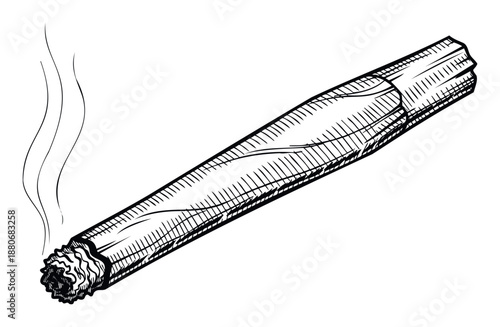 Vintage hand drawn sketch of a smoking cigar or marijuana joint, perfect for a classic tobacco shop emblem, cannabis product packaging, or a retro counterculture graphic