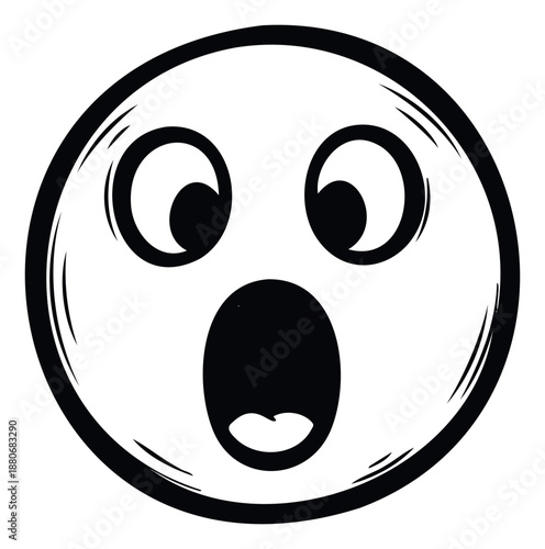 Vector graphic of a surprised face expression with wide open eyes and gaping mouth, perfect for conveying shock, amazement, or wonder in various digital and print media projects.