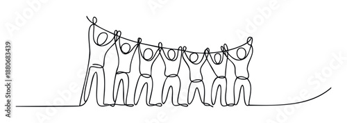 Group of interconnected individuals in a single continuous line drawing representing collaboration, teamwork, and community spirit for corporate communications and inspirational projects.