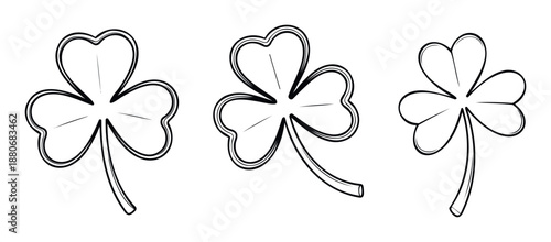 Stylized black shamrock outlines symbolizing luck and Irish culture are ideal for holiday themed celebrations, party invitations, or cultural event materials.