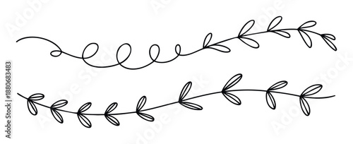 Elegant hand drawn botanical line dividers featuring organic leaf motifs perfect for enhancing invitations stationery social media graphics and various decorative projects with a natural